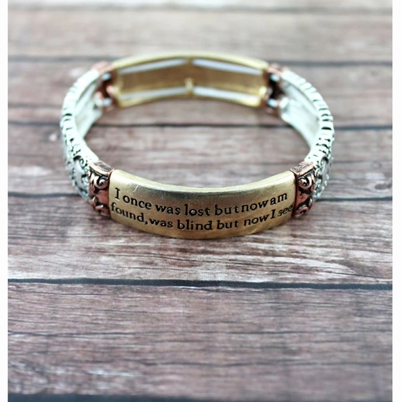 Tri-Tone Floral Scroll Amazing Grace Bracelet - Picture 3 of 6